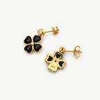 Spring Blossom Earrings with  Black Agate– 18k Gold Finish