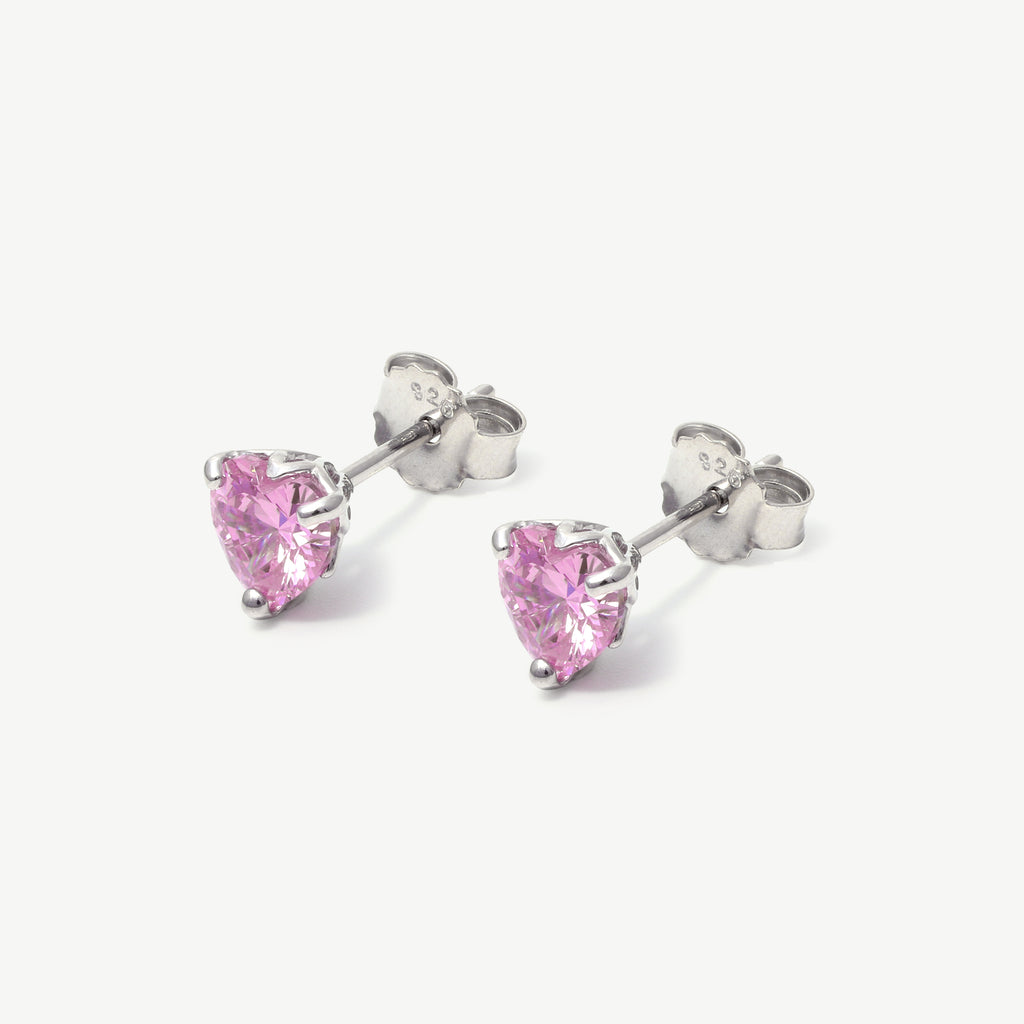 Mini Heart Stud in Pink Cubic Zirconia – 925 Sterling Silver