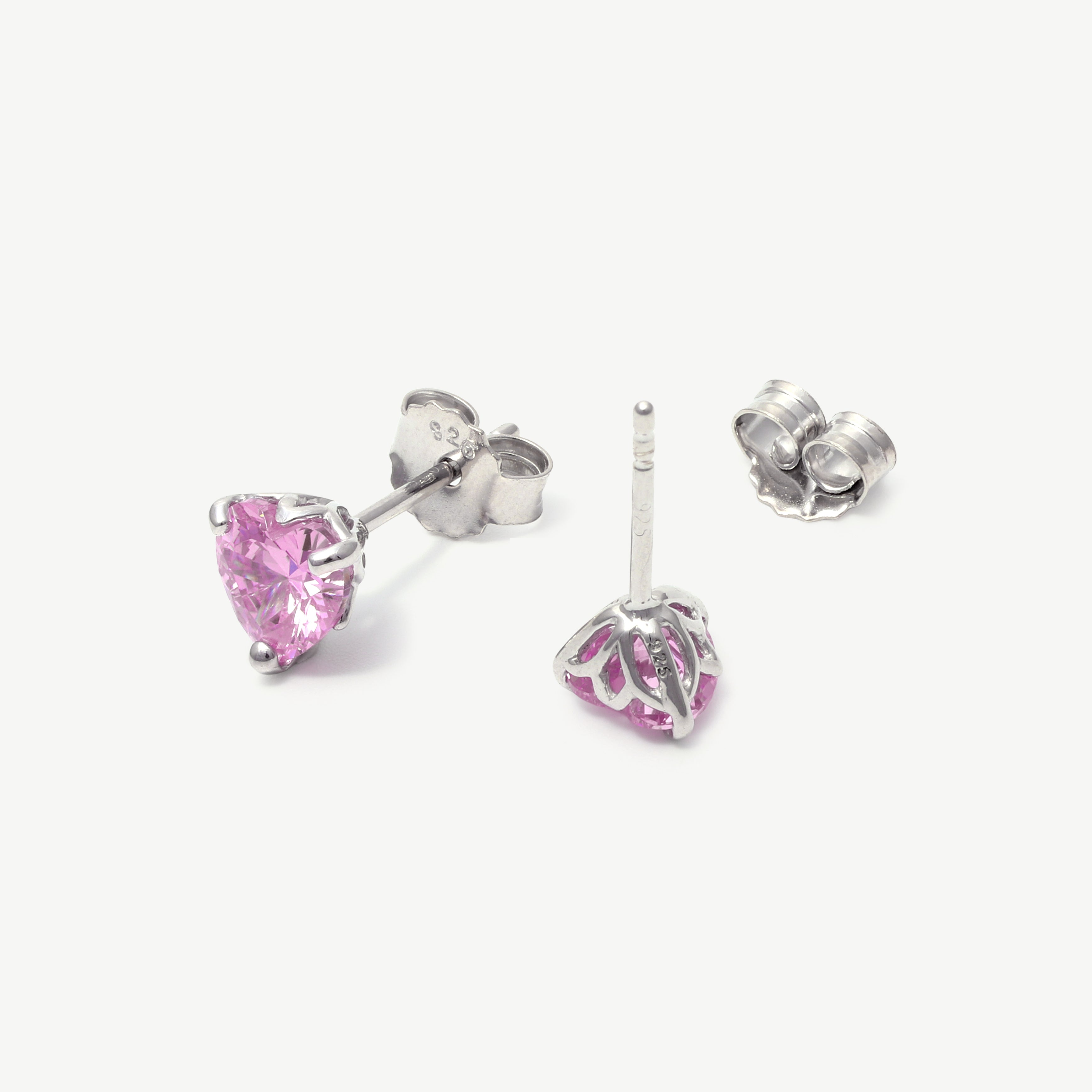 Mini Heart Stud in Pink Cubic Zirconia – 925 Sterling Silver