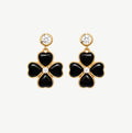 Spring Blossom Earrings with  Black Agate– 18k Gold Finish