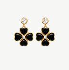 Spring Blossom Earrings with  Black Agate– 18k Gold Finish