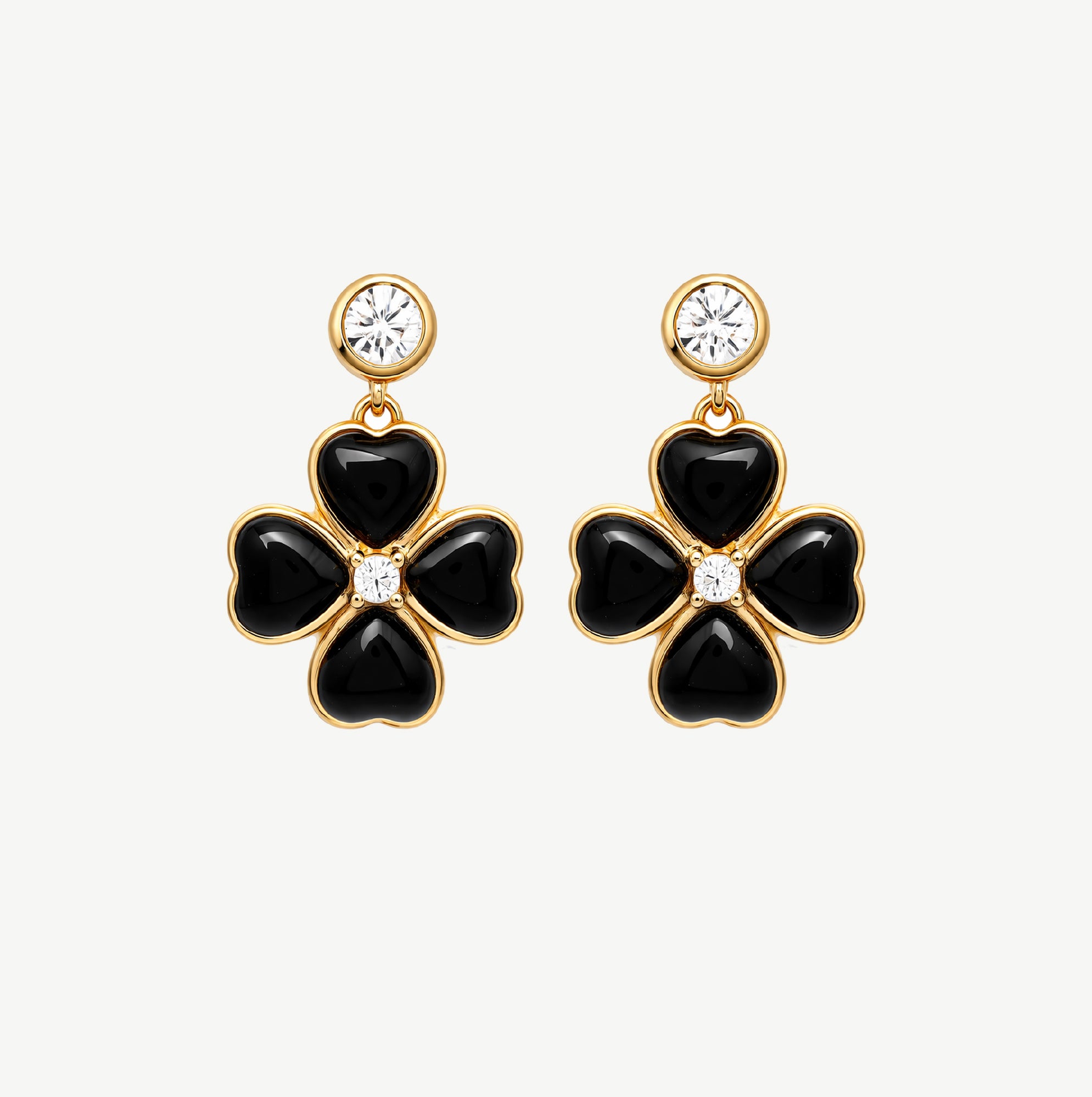Spring Blossom Earrings with  Black Agate– 18k Gold Finish